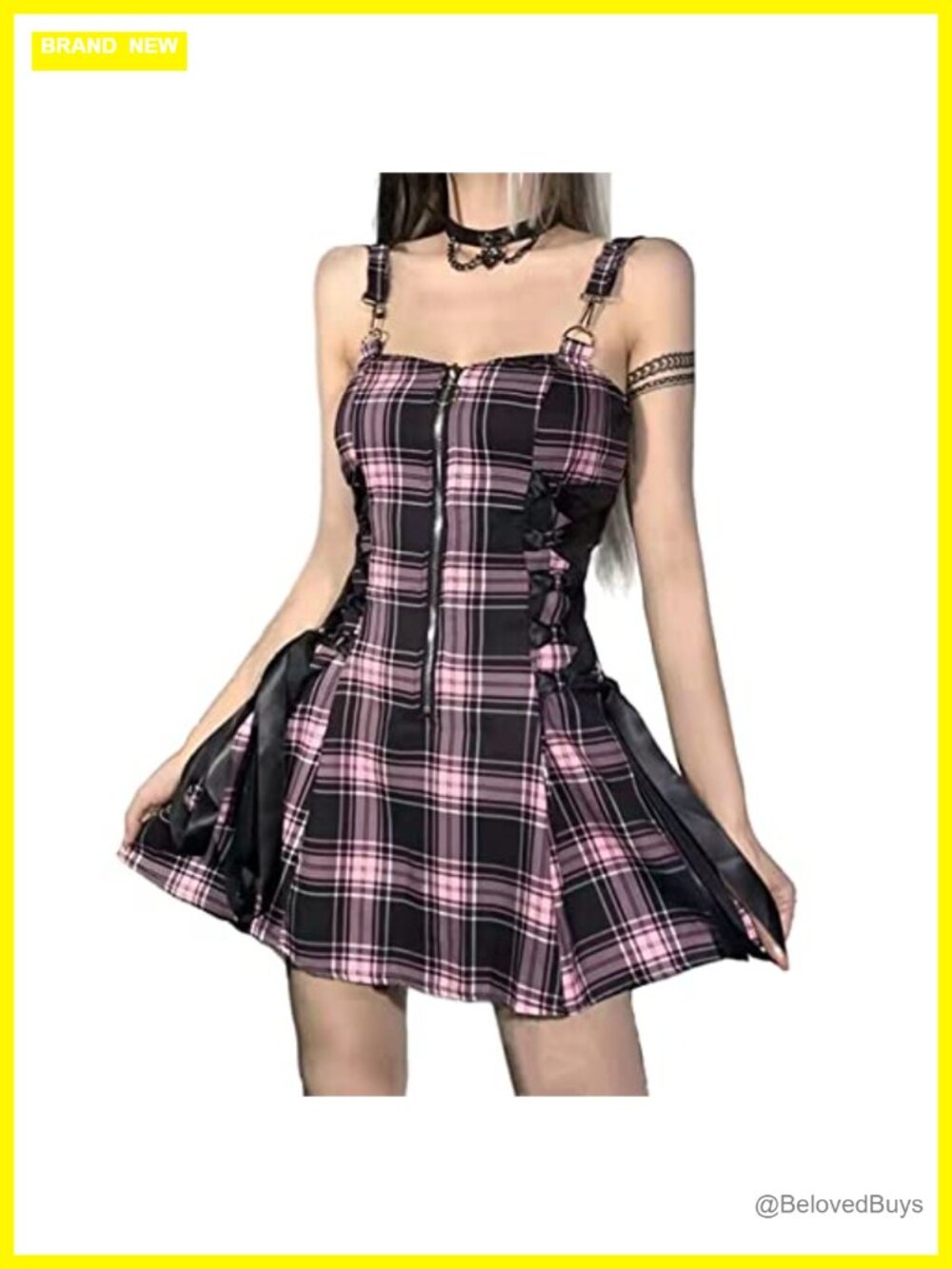 Gothic High Waist Backless Plaid Mini Dress Punk Y2K Party